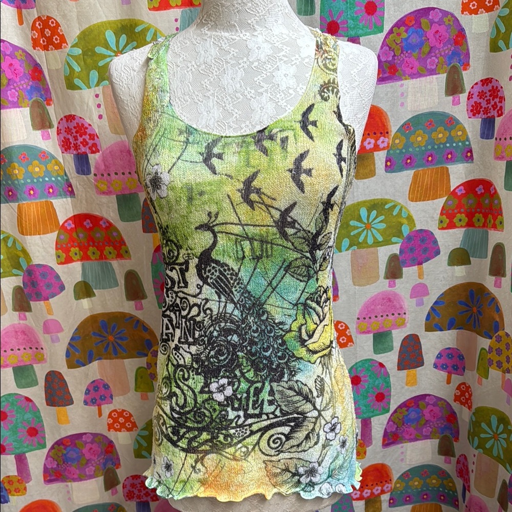 Justified Lace and Embroidery Tank Top. Large
